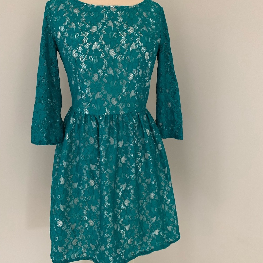 French Connection Teal/Green Lace Dress, 4